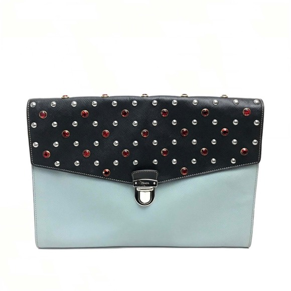 PRADA Black Leather Saffiano Clutch Bag - Picture 1 of 11